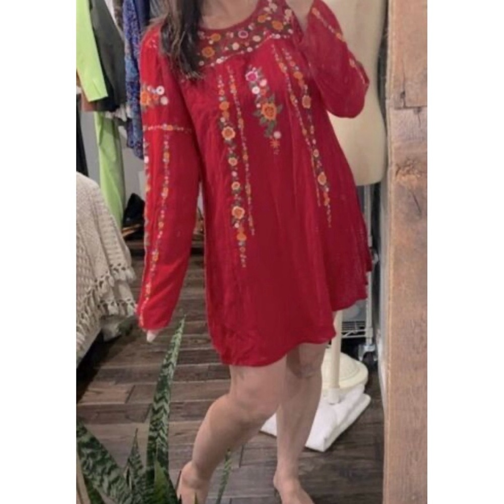 Umgee Embroidered Red Dress